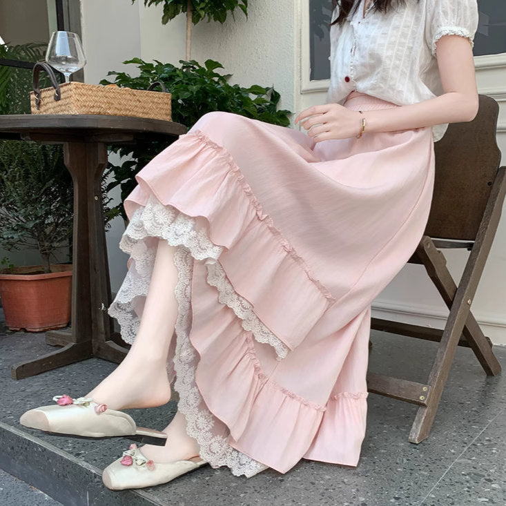 バラの庭を歩く日のレースフリルロングスカート_R0193 – merci latte