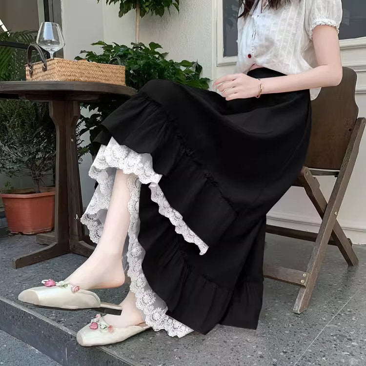 バラの庭を歩く日のレースフリルロングスカート_R0193 – merci latte