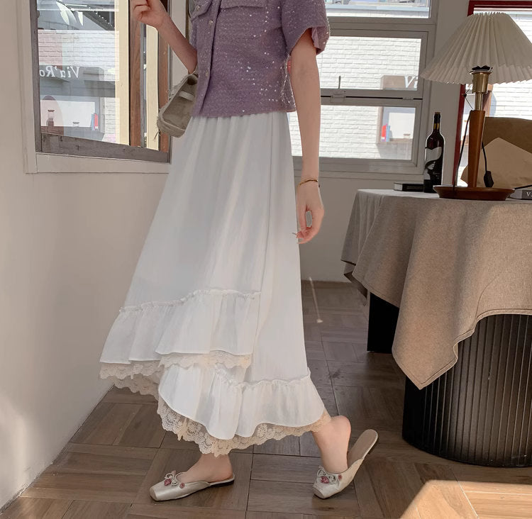 バラの庭を歩く日のレースフリルロングスカート_R0193 – merci latte