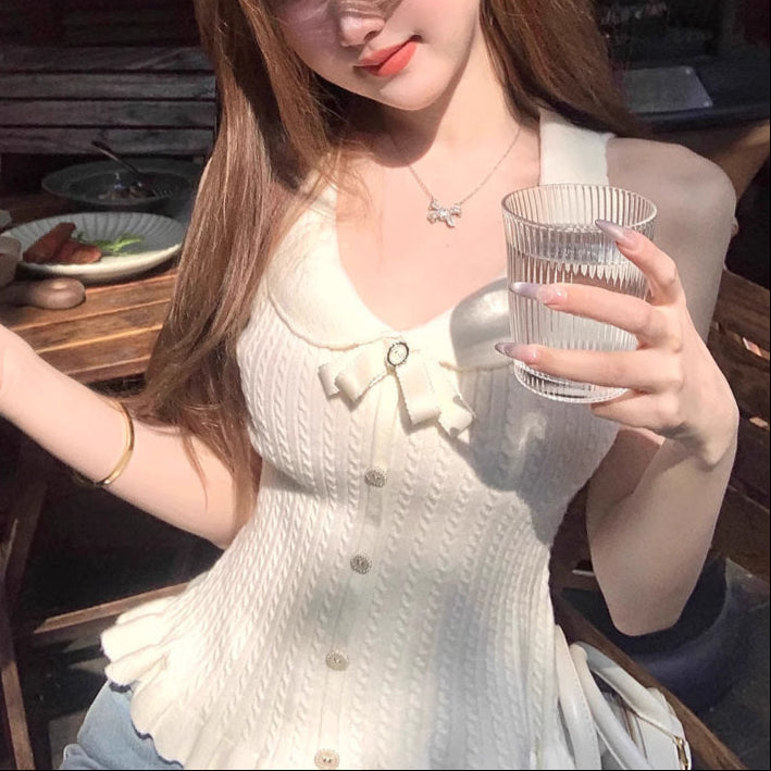Her lip toフリル付きノースリーブニット ホワイト Her lip toフリル