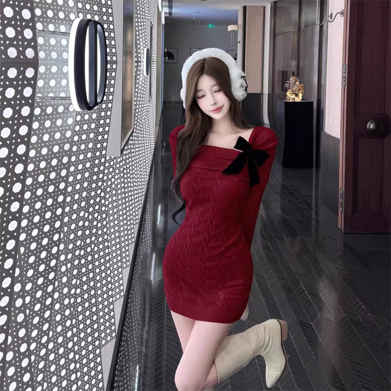 可愛くなりたい夜の、肩リボンニットワンピース_R0462 – merci latte