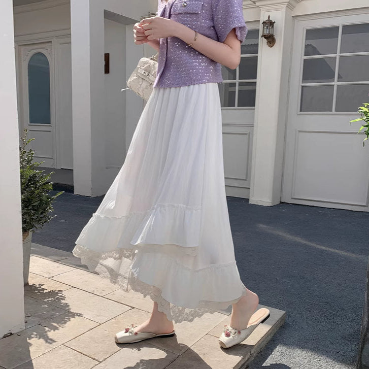 バラの庭を歩く日のレースフリルロングスカート_R0193 – merci latte