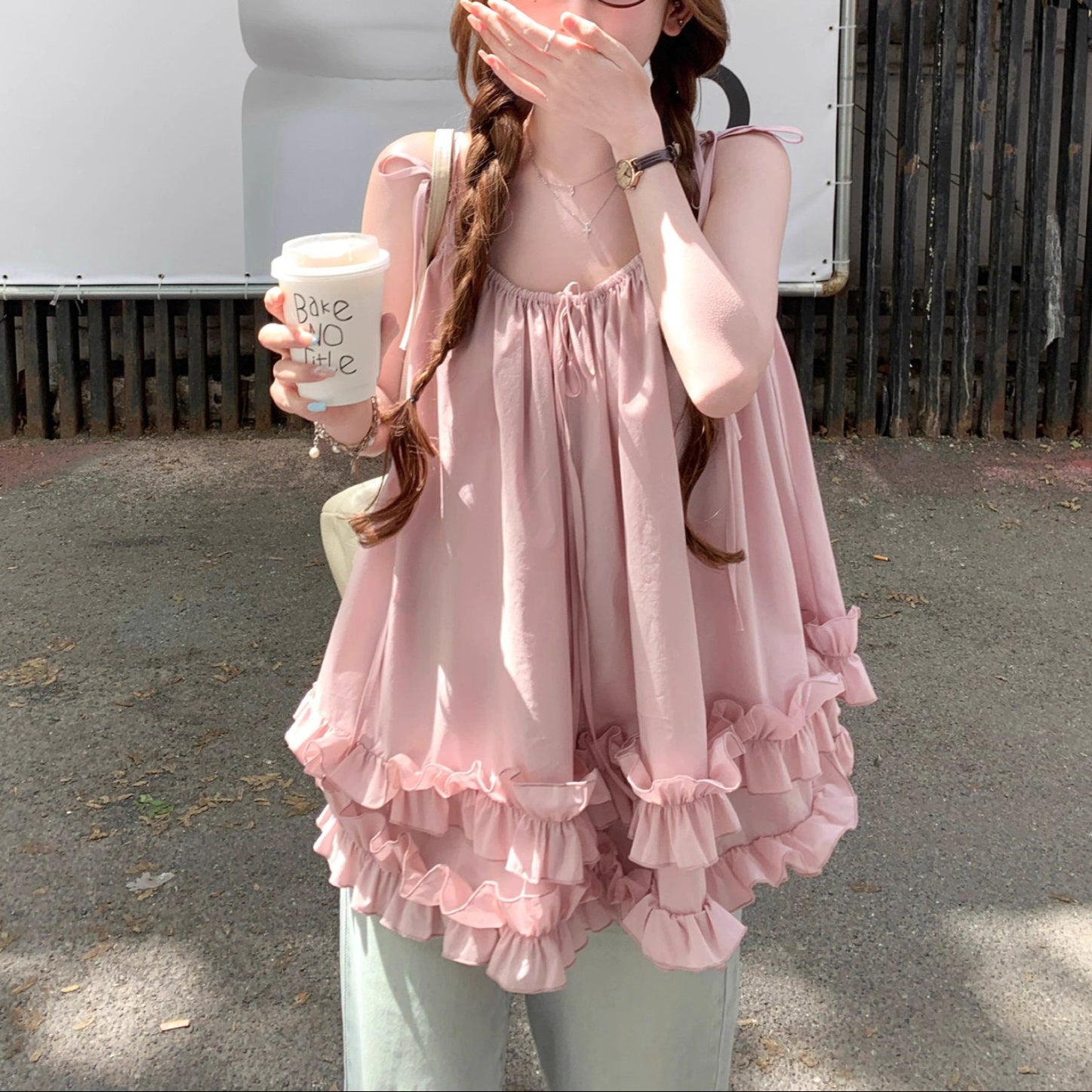 MARS♡ピンクグラデーション♡リボン♡ベビードール風キャミチュニック♡トップス 花びらフリルの風にそよぐベビードールキャミトップス_R0255 – merci latte