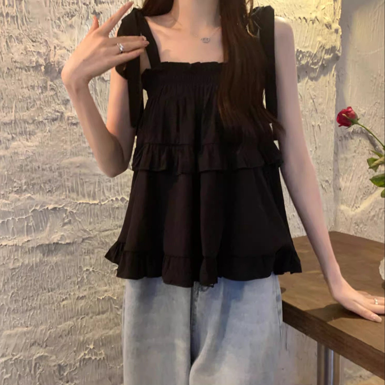 【現行品、半値以下、新品未使用タグ付】OBLI PONPONリボンキャミトップス もう少し一緒にいたかった夏のリボンキャミトップス_R0125 – merci latte