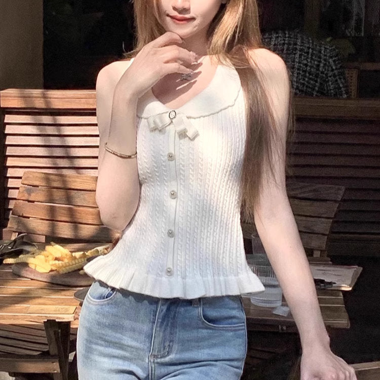 フリル付きノースリーブニット フリルノースリーブニット|LANVIN en Bleu | LANVIN en Bleu