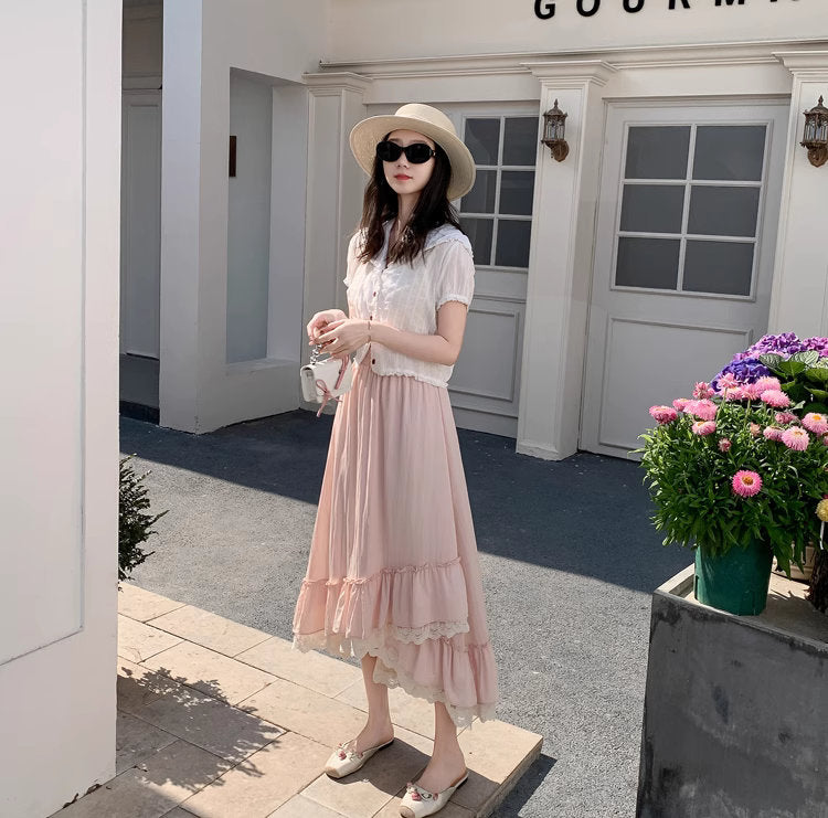 バラの庭を歩く日のレースフリルロングスカート_R0193 – merci latte