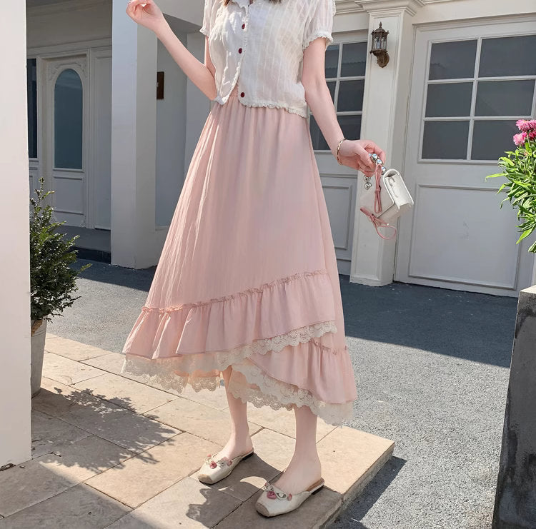 バラの庭を歩く日のレースフリルロングスカート_R0193 – merci latte