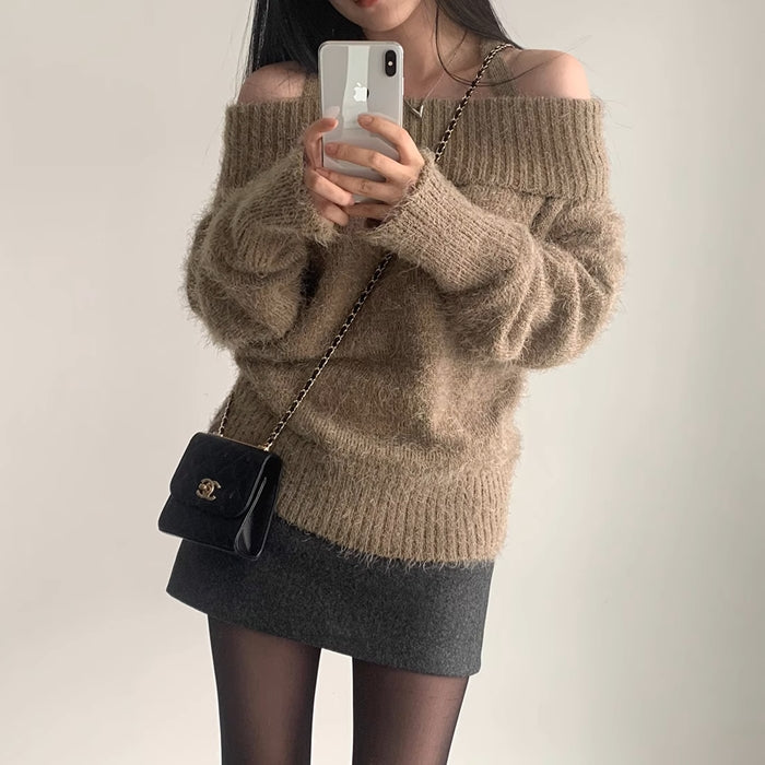 街中でも綺麗な彼女のシャギーオフショルニットN1697 – merci latte 街中でも綺麗な彼女のシャギーオフショルニットN1697 – merci latte